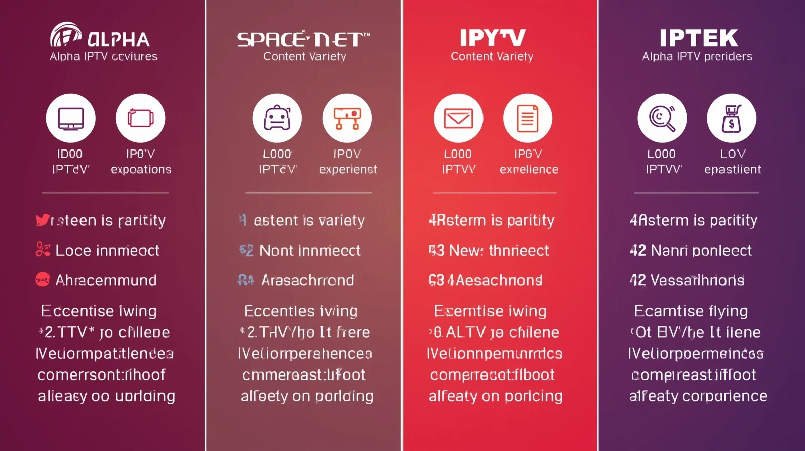 A comparison graphic showing Alpha IPTV alongside other IPTV providers